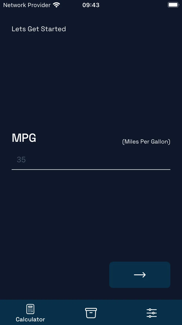 Initial screen showing MPG form field .