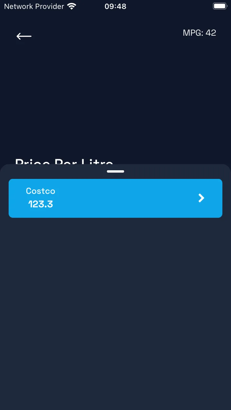 Screen showing the saved fuel prices.
