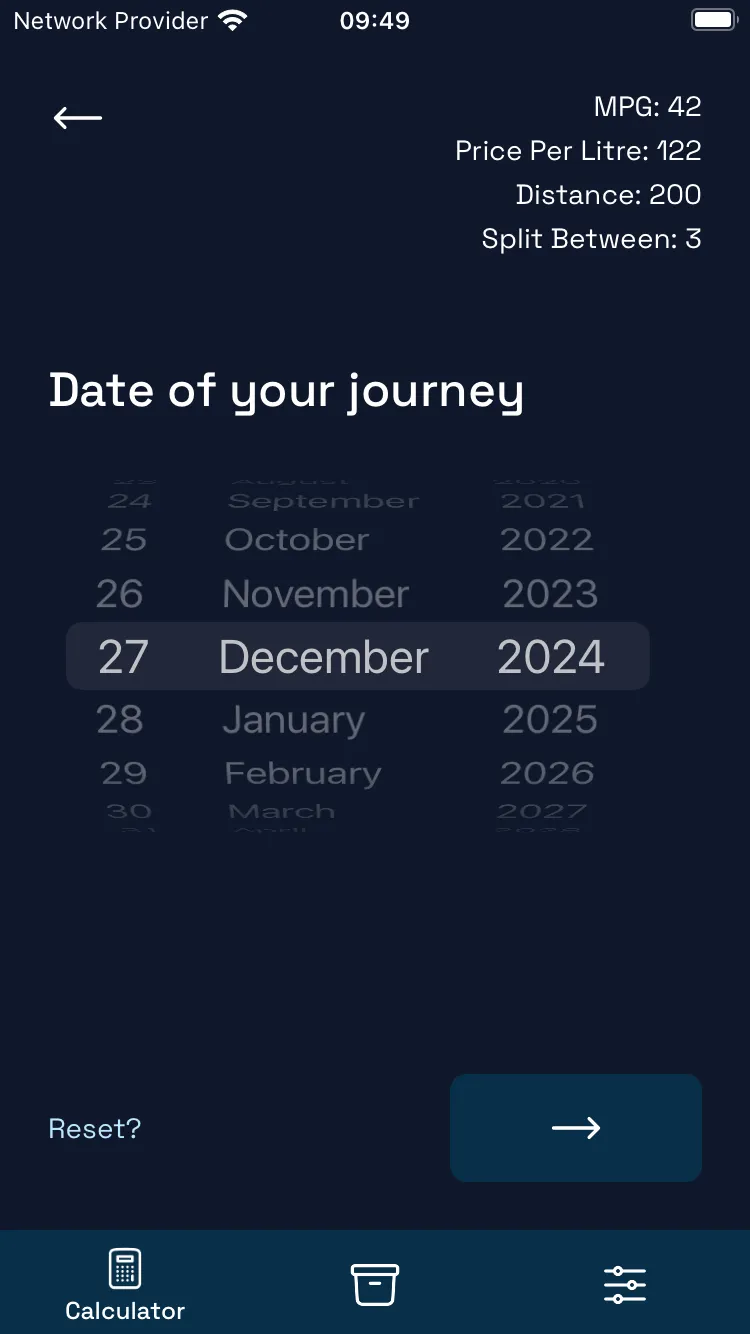 Shows the date picker to save the calculation.
